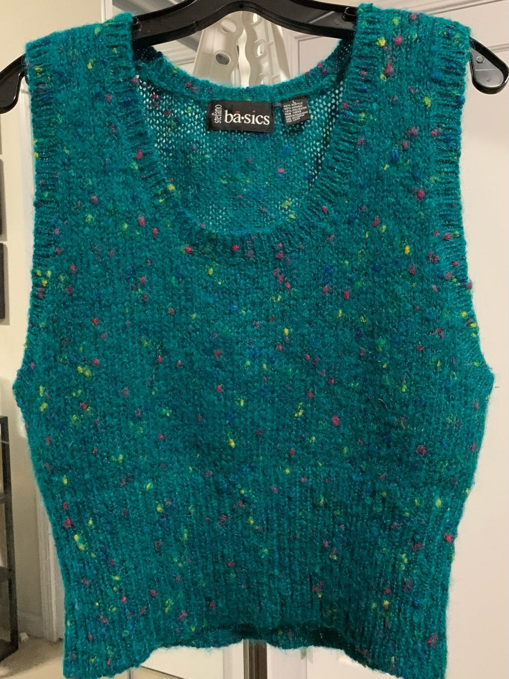 Stefan Basics Teal Mohair Blend Sweater Vest w/ Multicolor Flecks Womens Large